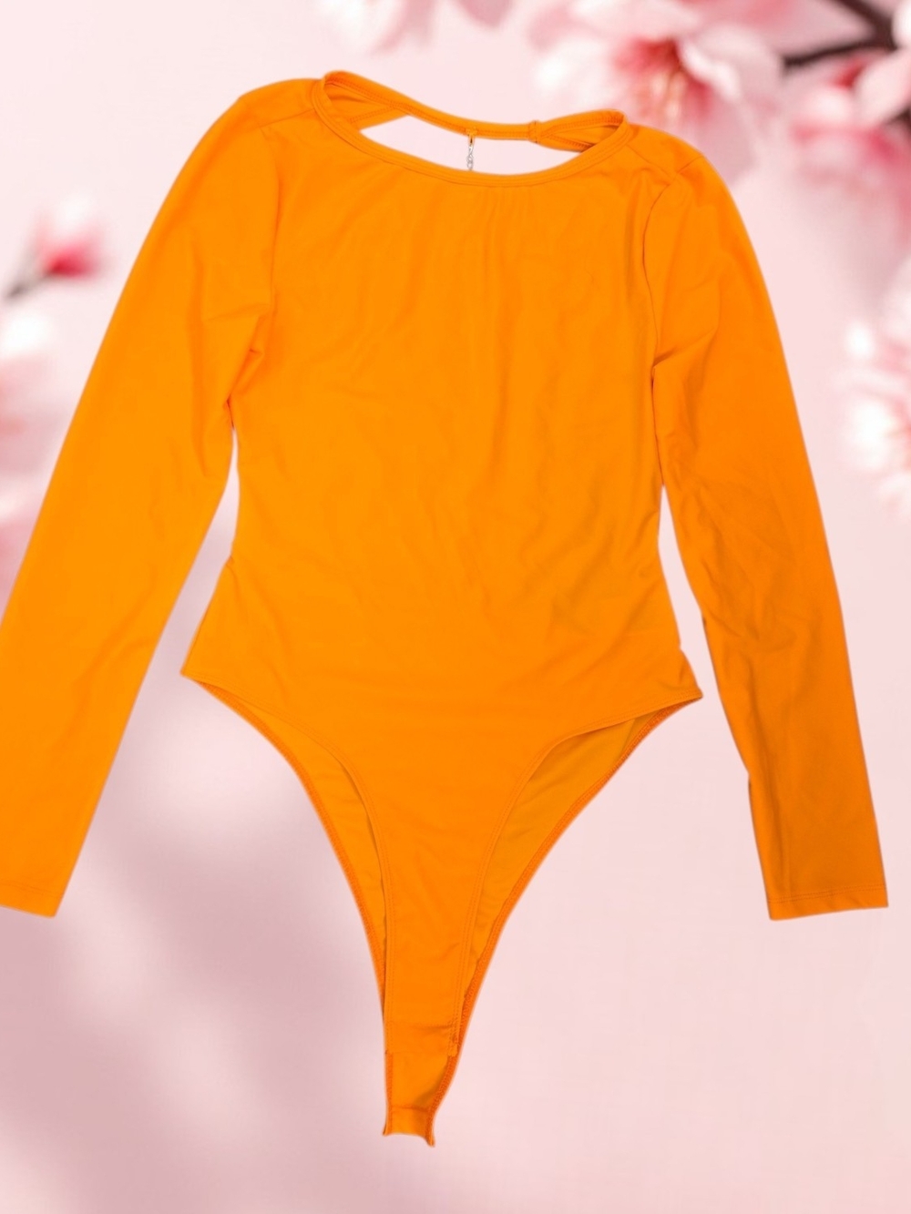 Orange Long Sleeve Open Back Bodysuit with Chain Detail